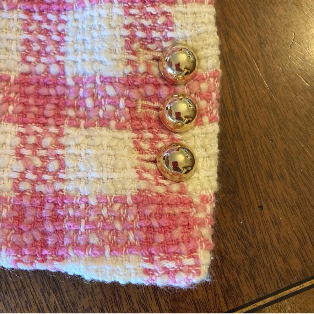 MANGO Pink White Plaid Check Tweed Cropped Blazer Jacket. - Picture 8 of 16